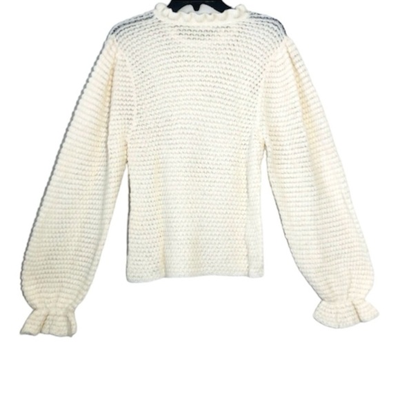 NWT ULLA JOHNSON Cream Laila Ruffled Alpaca-blend Lightweight Knit Sweater sz XL - Picture 14 of 16